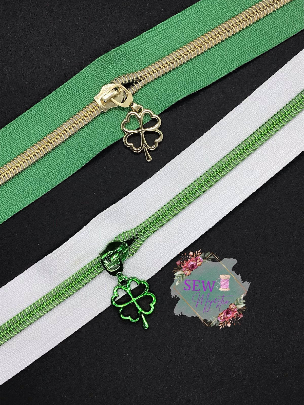 White Nylon with Green Teeth Size #5 Zipper Tape