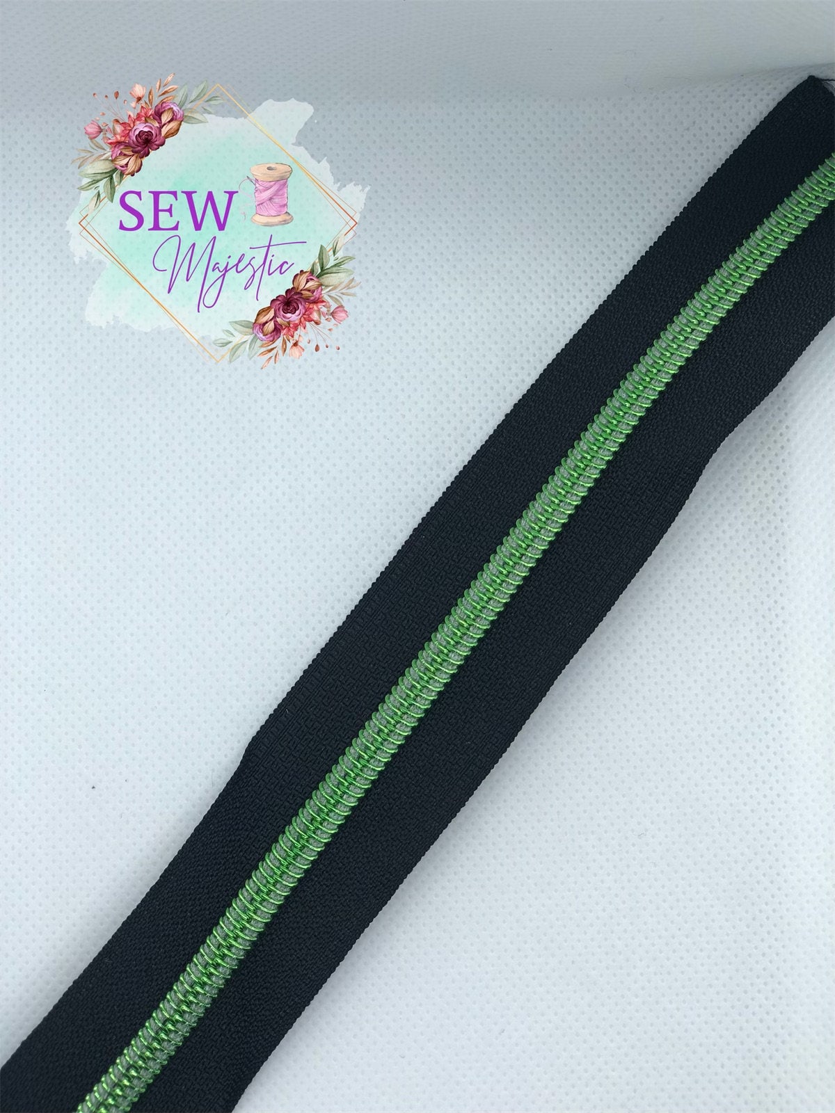 Black Nylon with Green Teeth Size #5 Zipper Tape, Green Zipper Tape, Black Zipper Tape, Green Teeth, Nylon Zipper, Size 5 Zipper