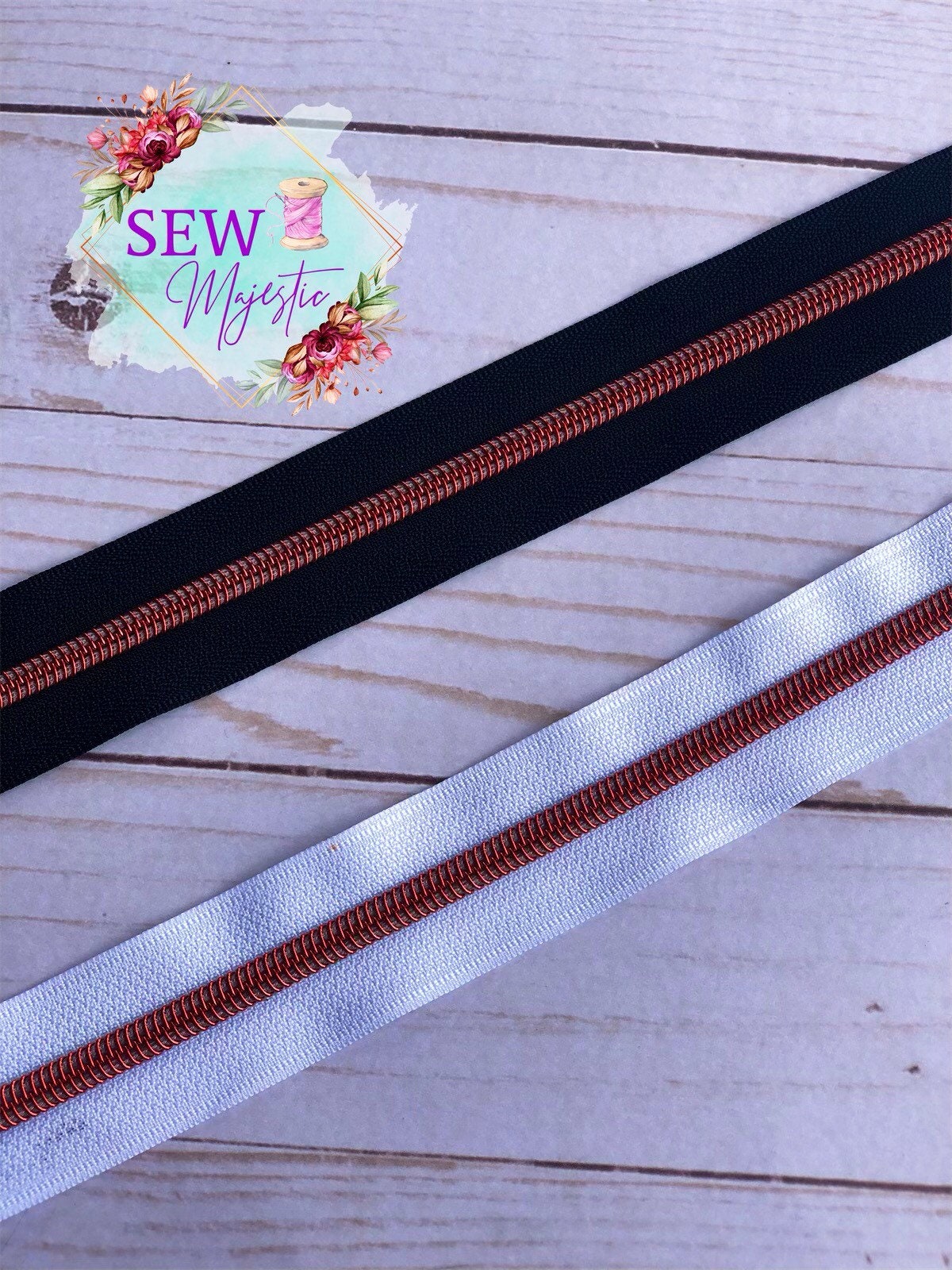 Black or White Size #5 Nylon Zipper Tape with Red Nylon Teeth, Black Zipper Tape, White Zippers, Red Zippers, #5 Zipper Tape, Nylon Zipper