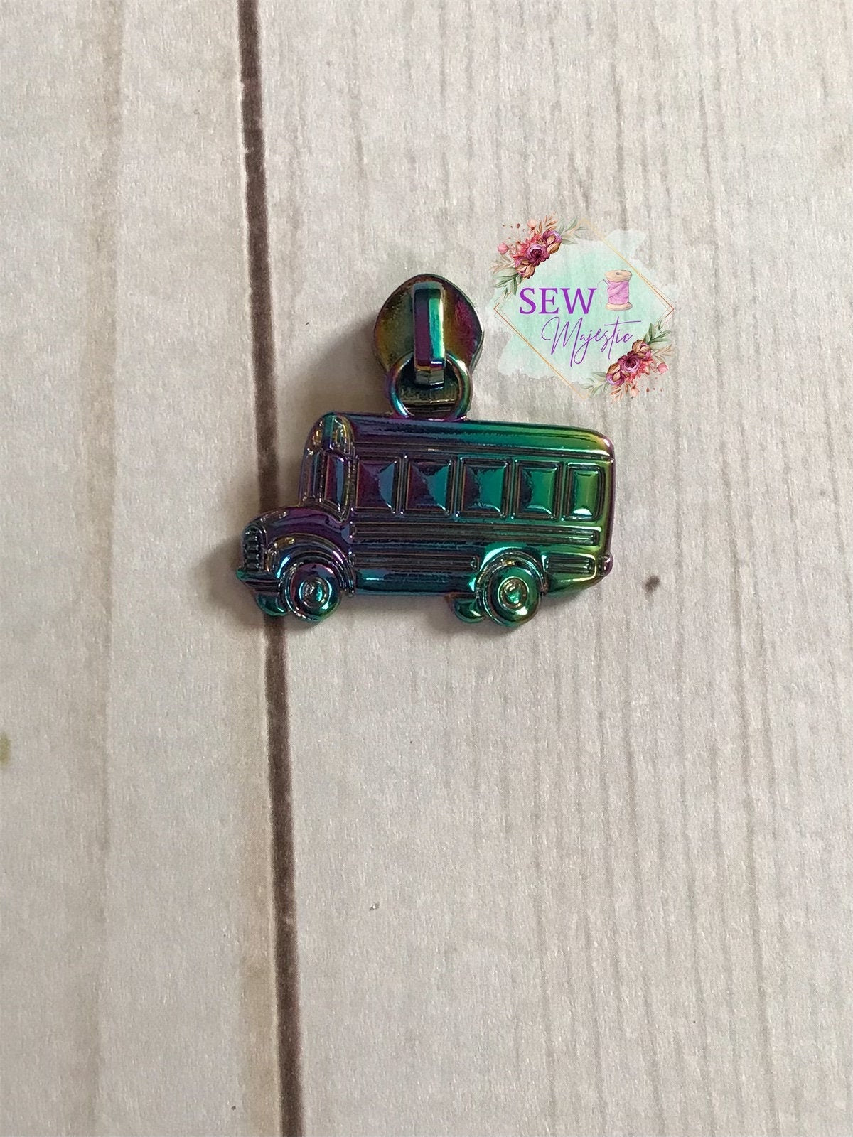 School Bus Zipper Pull, Size #5 Zipper Pull, Exclusive to Sew Majestic, Nylon Zipper Pull, School Zipper, Size 5 Zipper, Rainbow Zipper