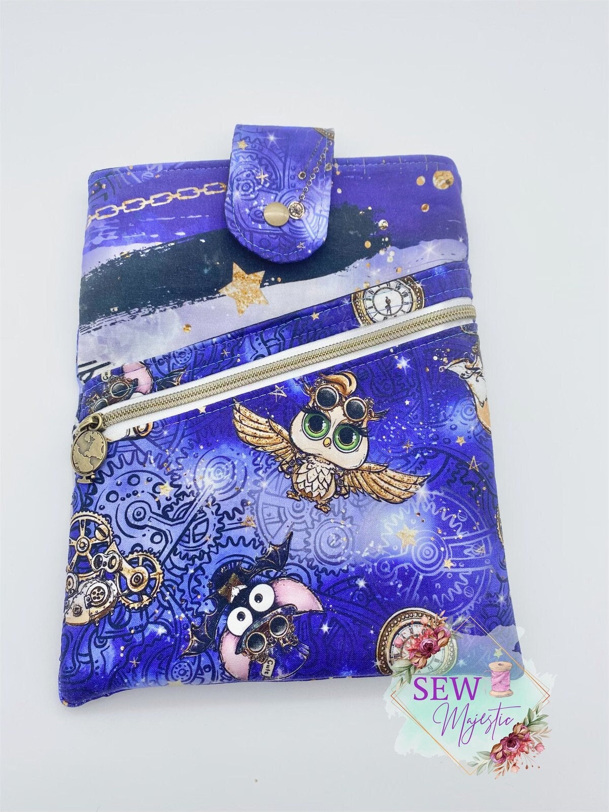 Book Sleeve with Zipper, Book Sleeve with pocket, Steampunk Book sleeve, Steampunk Animals Booksleeve, Birthday Gift, For Reader, Book Lover