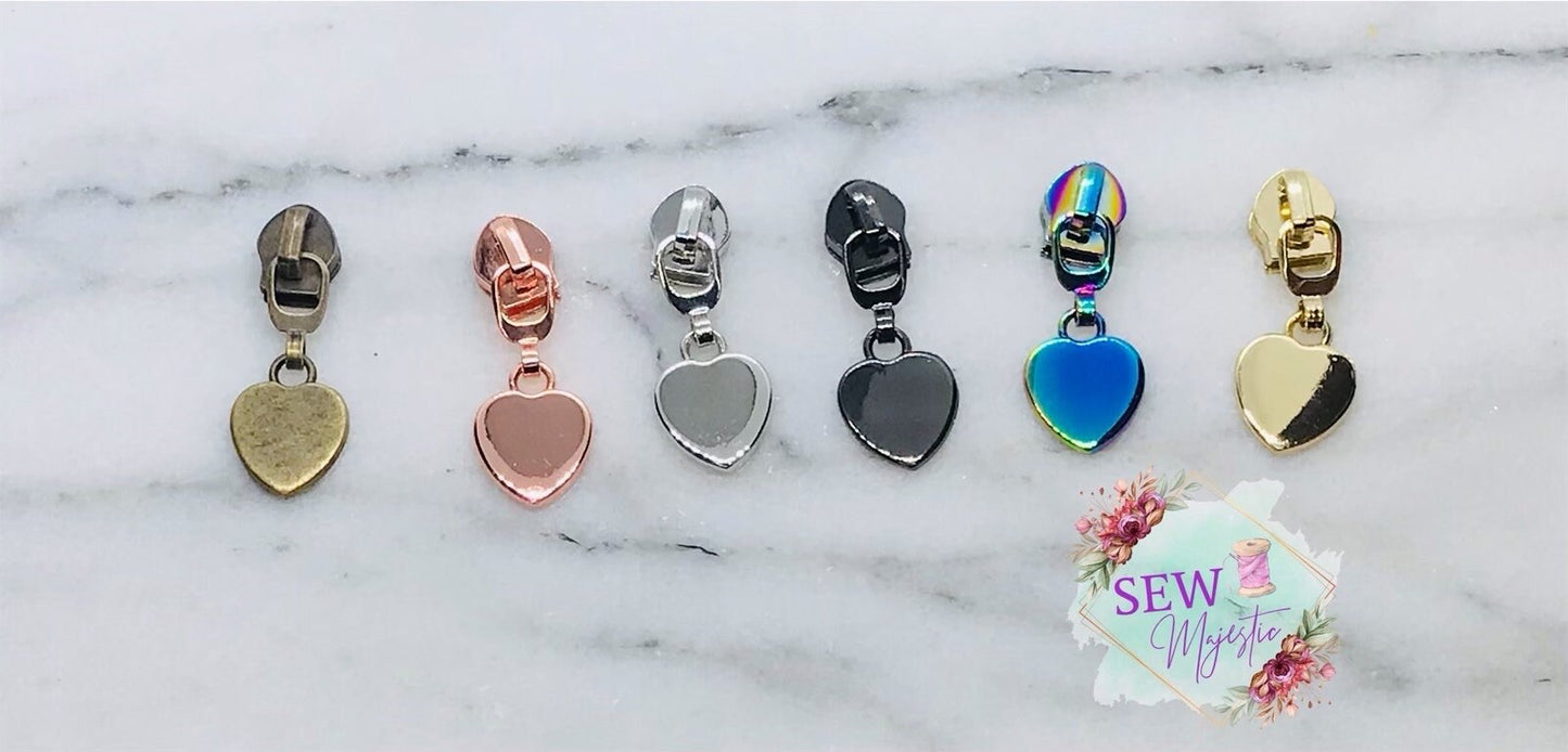 Heart Zipper Pull for Nylon Zipper Size #5, Zipper Pull, Heart Zipper, Nylon Zipper Pull, Rainbow Zipper Pull, Rose Gold, Bagmaking supply