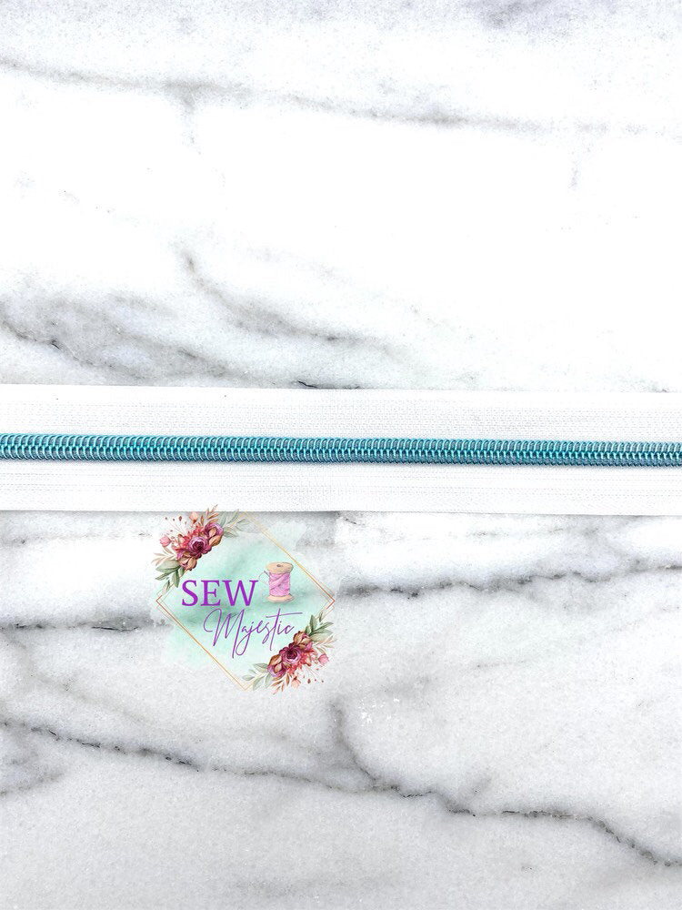 Sky Blue and Black or White Size #5 Nylon Tape, Nylon Zipper Tape, Blue Teeth Zipper, Purse Zipper, Black Zipper Tape, White Zipper Tape