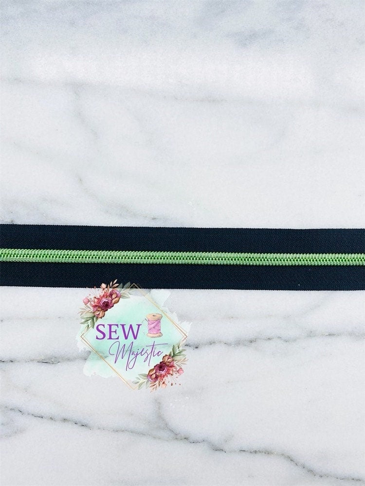Black Nylon with Green Teeth Size #5 Zipper Tape, Green Zipper Tape, Black Zipper Tape, Green Teeth, Nylon Zipper, Size 5 Zipper