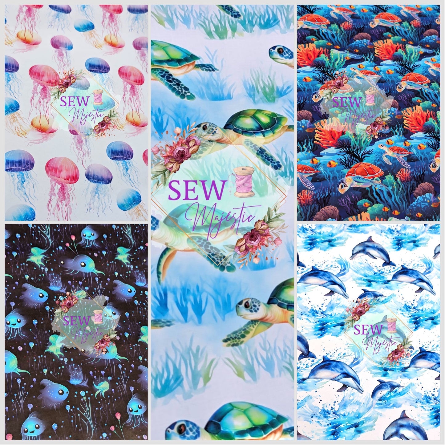 Ocean Themed 18" inch Vinyl Rolls, Turtle Print, Dolphin Fabric, Jelly Fish, Deep Sea, Beach Prints, by Sew Majestic, for Bagmaking,