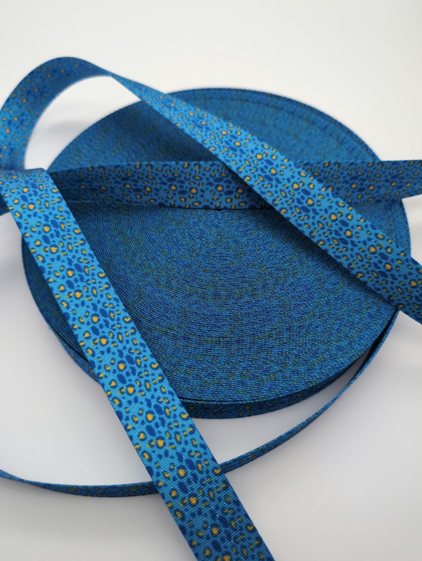1" Blue with Yellow Leopard Webbing 5 Yards, Seatbelt Webbing, For Straps, For Bagmaking, Sewing Notion, Leopard Print, Animal Print
