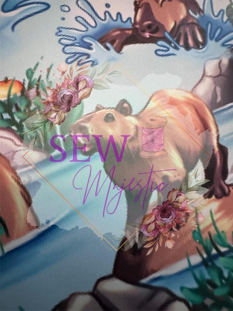 FLAW Capybara Vinyl Fabric Rapport, Animal print, For Sewing, For Bagmaking, Roll of Vinyl, Smooth Vinyl, Faux Leather, Sew Majestic