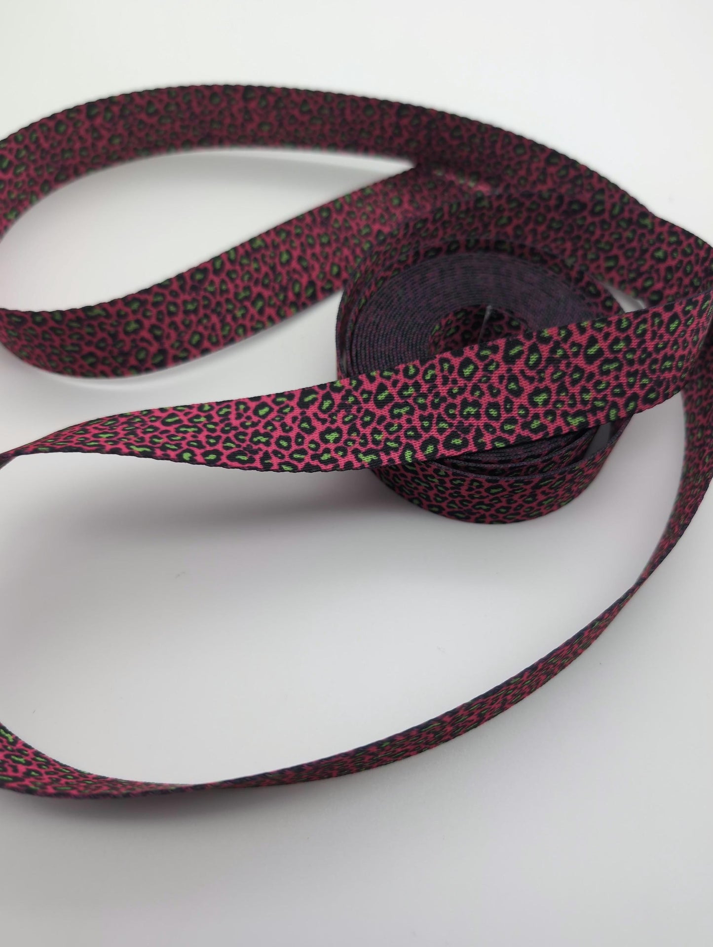 1" Pink Green Leopard Webbing 3 Yards, For Straps, For Bagmaking, Sewing Notion, Leopard Print, Animal Print, Pink Webbing, Fun Webbing