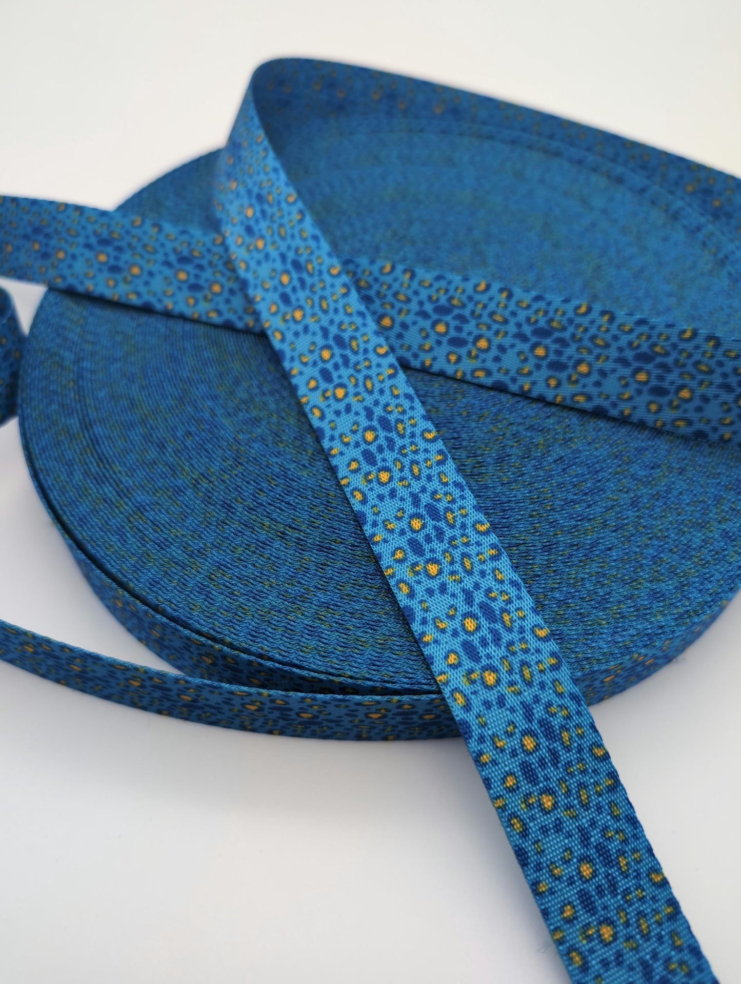 1" Blue with Yellow Leopard Webbing By the Yard, Seatbelt Webbing, For Straps, For Bagmaking, Sewing Notion, Leopard Print, Animal Print