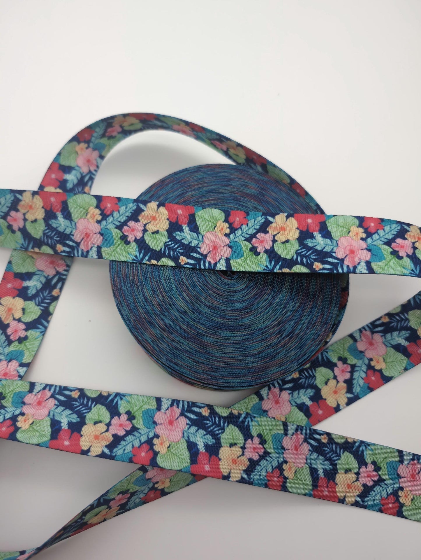1" or 1.5" Tropical Floral Webbing 3 Yards, For Bagmaking, For Straps, Sewing Notion, Tropical Webbing, Floral Straps, Colorful Webbing