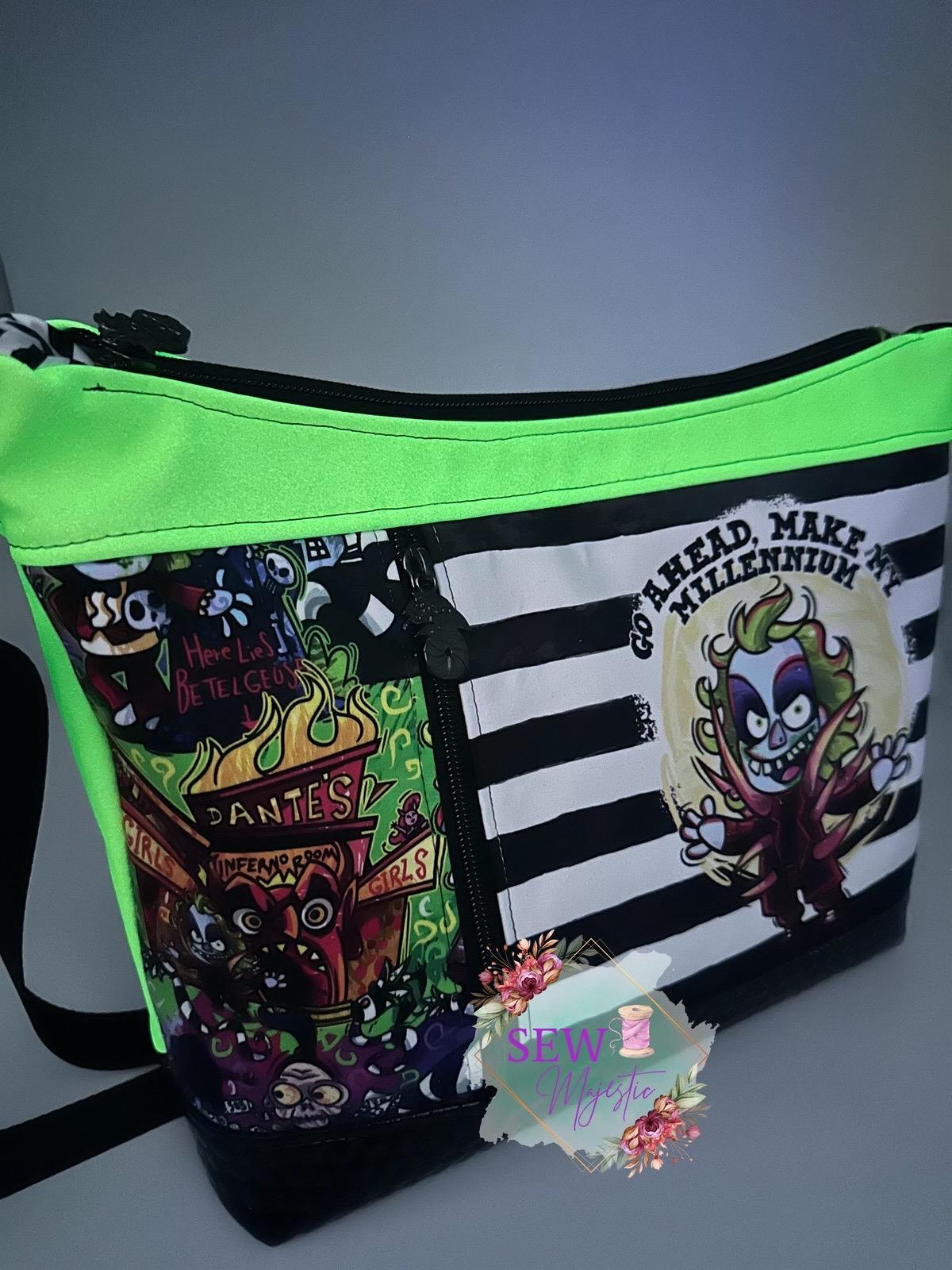 Horror Themed Crossbody Bag, Glow in the Dark, Spooky Custom Purse, Halloween Style, Ghost Purse, Handmade by Sew Majestic, Gothic Gift