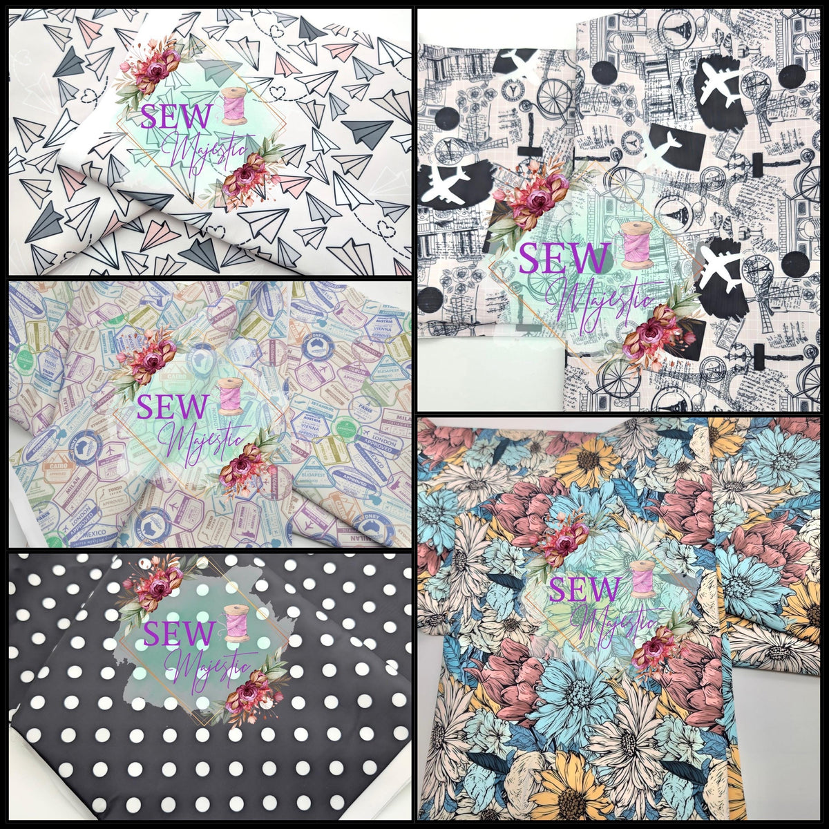 Travel Themed Majestic Nylon Fabric, By the Yard, Travel Print, for Bagmaking, Sewing Notion, Bonded Nylon, Passport Stamps, Sew Majestic