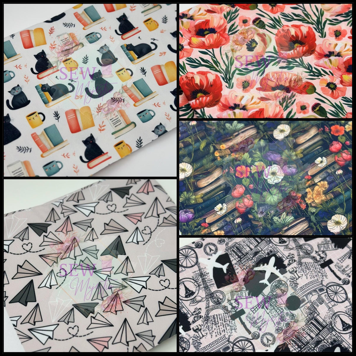 Black Floral Books Water Resistant Canvas, By the Yard, Sew Majestic, Waterproof Fabric, Book Fabric,