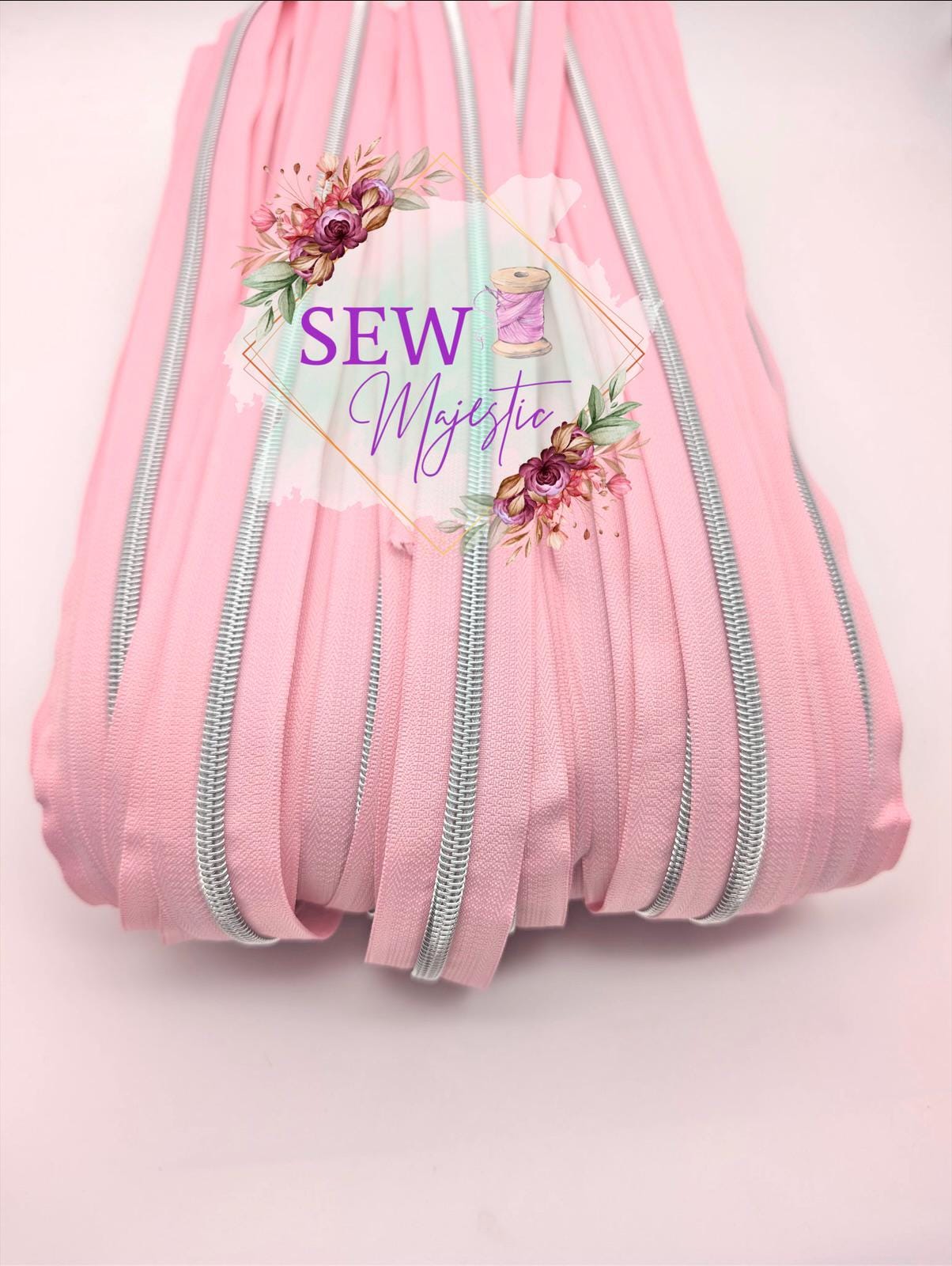 Pale Pink with Silver Teeth Size #5 Zipper Tape, Pink Zipper Tape, Nickel Zipper Tape