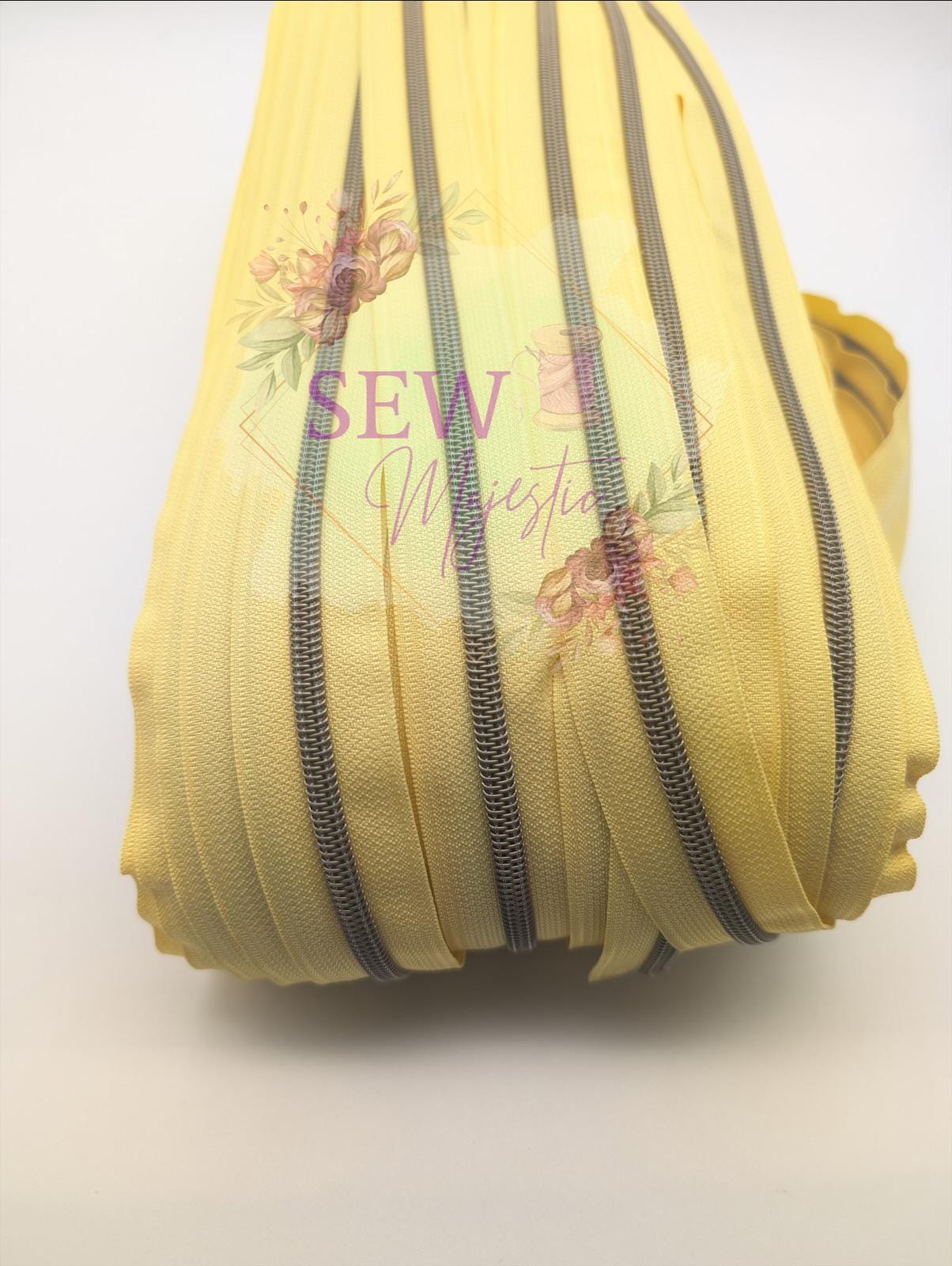 Yellow with Antique Bronze Teeth Size #5 Zipper Tape, Yellow Zipper Tape, Antique Zipper Tape