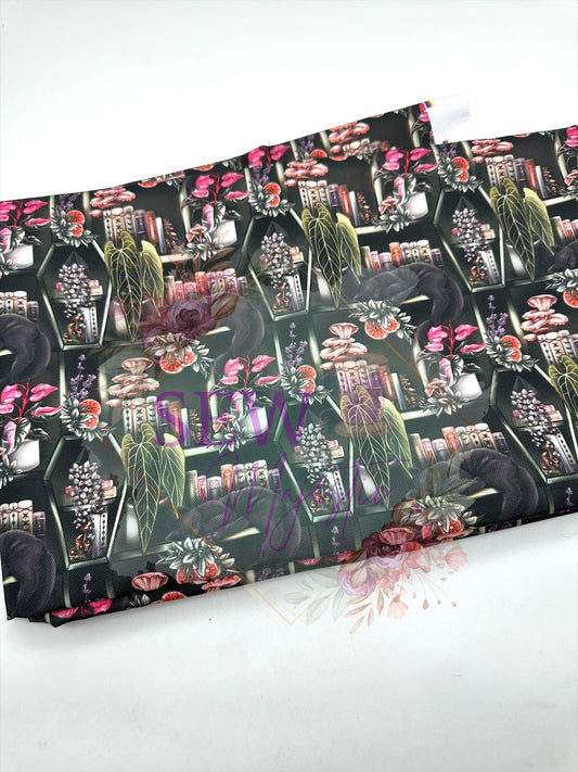 Black Cats with Books Water Resistant Canvas, By the Yard, Sew Majestic, Waterproof Fabric, Book Fabric
