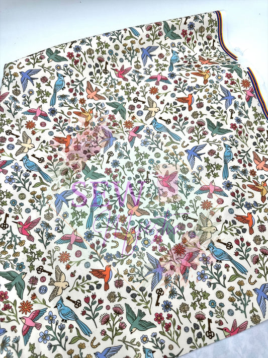 Pastel Birds Nylon Fabric, By the Yard, Floral Fabric, For Bagmaking, Summer Themed, Waterproof, Sewing, Sew Majestic