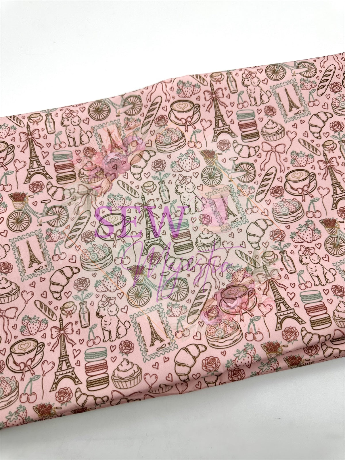 Pink Paris Treats, By the Yard, Floral Fabric, For Bagmaking, Summer Themed, Waterproof, Sewing, Sew Majestic