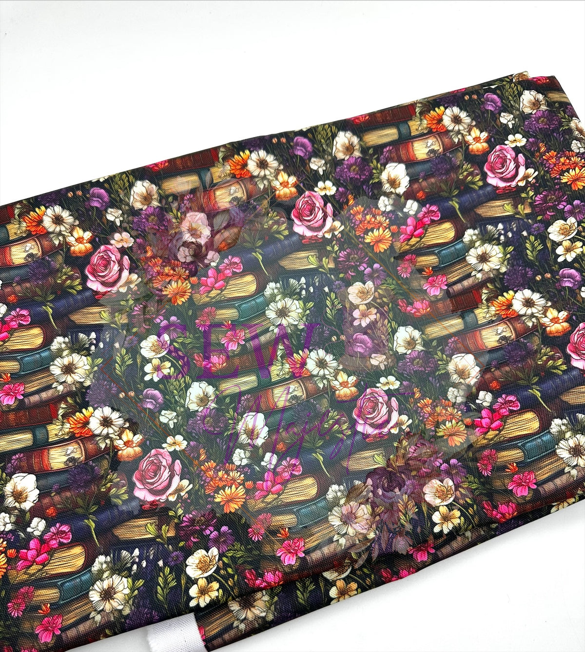 Purple Floral Books Water Resistant Canvas, By the Yard, Sew Majestic, Waterproof Fabric, Book Fabric