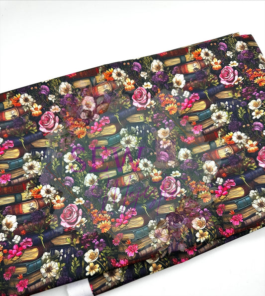 Purple Floral Books Water Resistant Canvas, By the Yard, Sew Majestic, Waterproof Fabric, Book Fabric