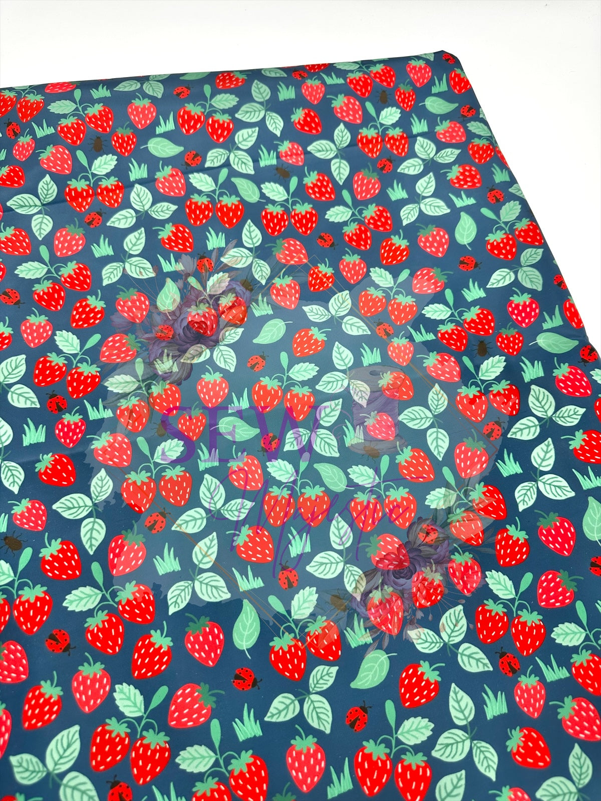 Strawberry Majestic Nylon Fabric, By the Yard, Floral Fabric, For Bagmaking, Summer Themed, Waterproof, Sewing, Sew Majestic