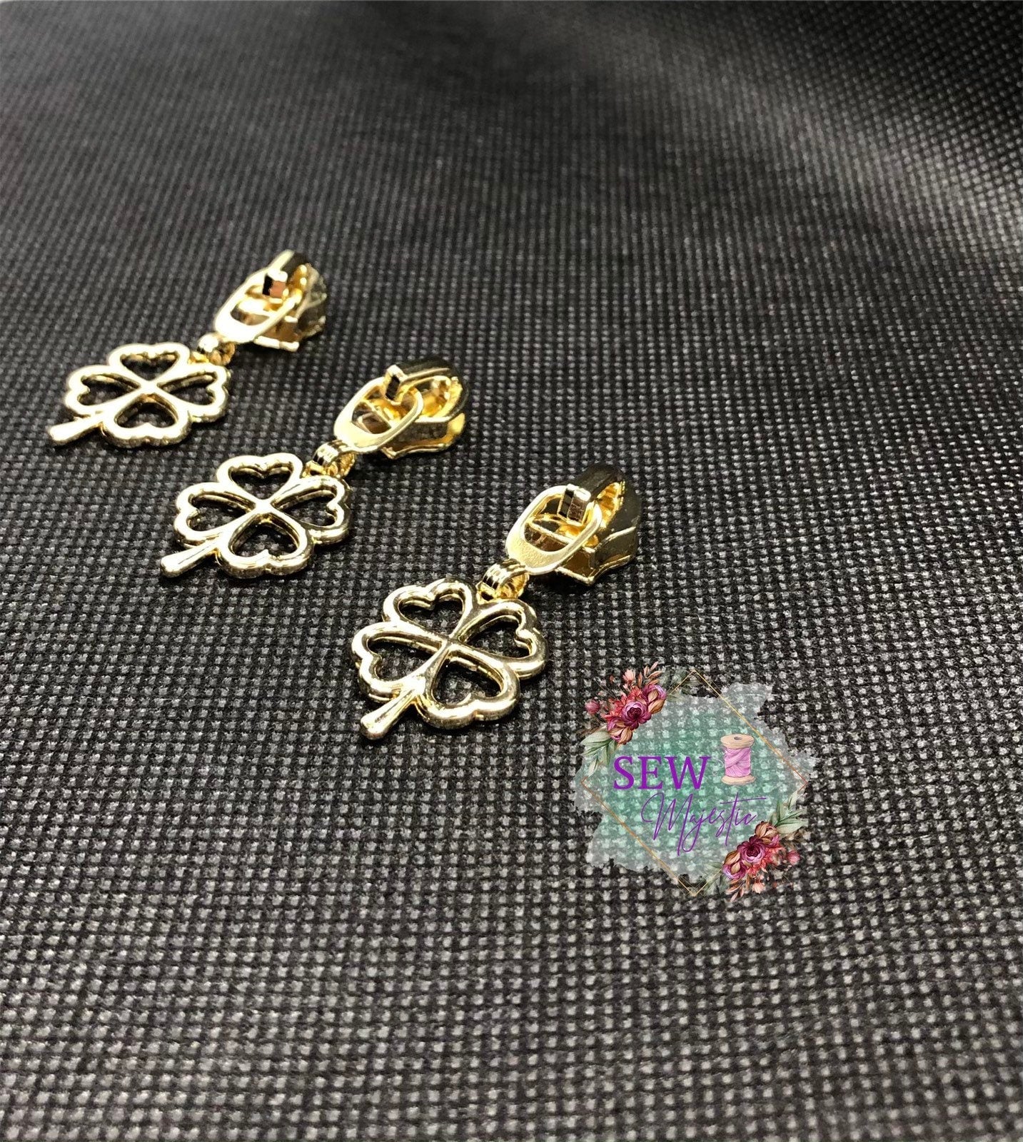 Shamrock Zipper Pull, Clover Zipper Pull, 4 Leaf Clover Zipper Pull, #5 Zipper Pull, Nylon Zipper Pull, Zipper tape, Green Pull, Gold Pull