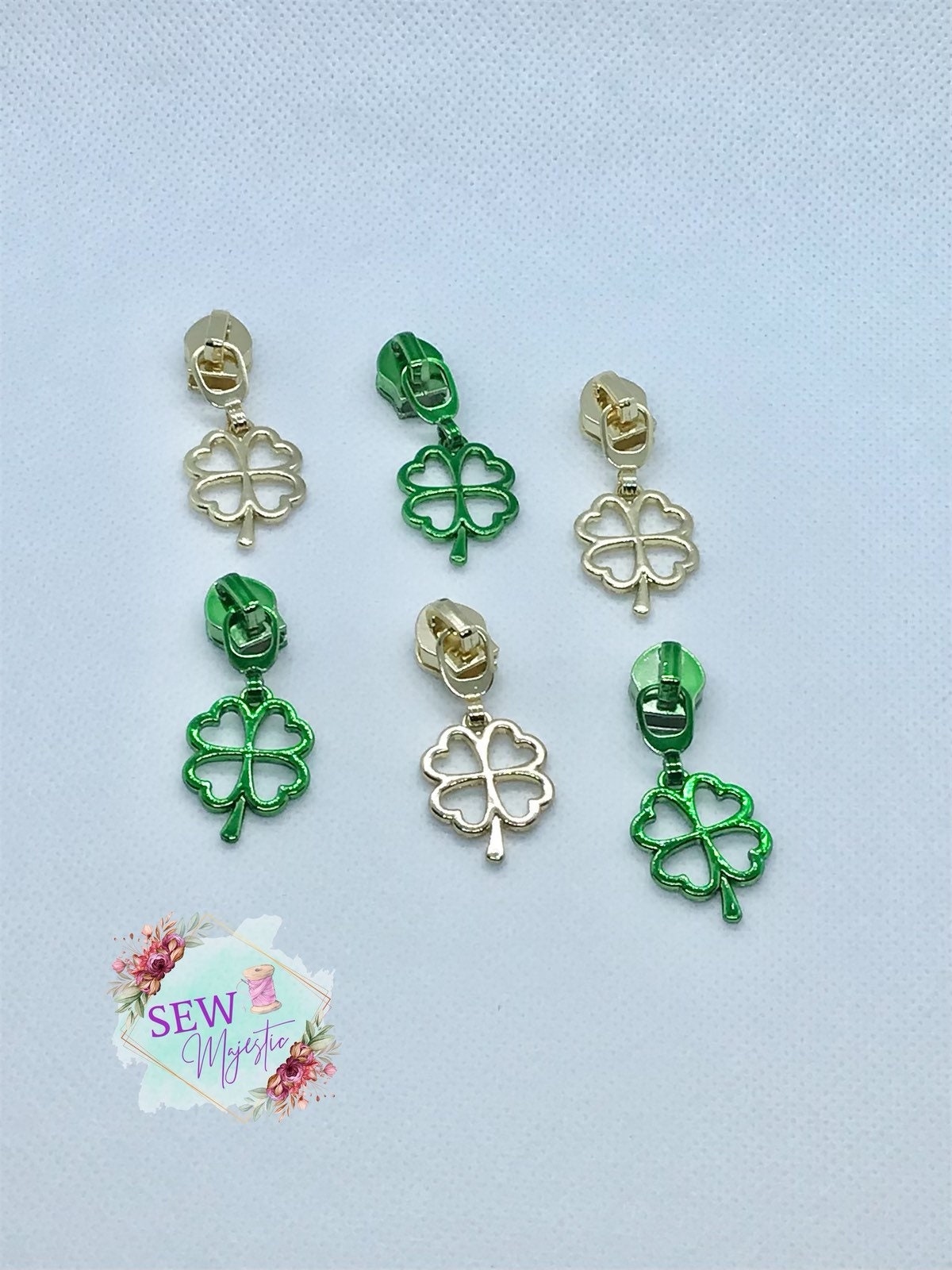 Shamrock Zipper Pull, Clover Zipper Pull, 4 Leaf Clover Zipper Pull, #5 Zipper Pull, Nylon Zipper Pull, Zipper tape, Green Pull, Gold Pull