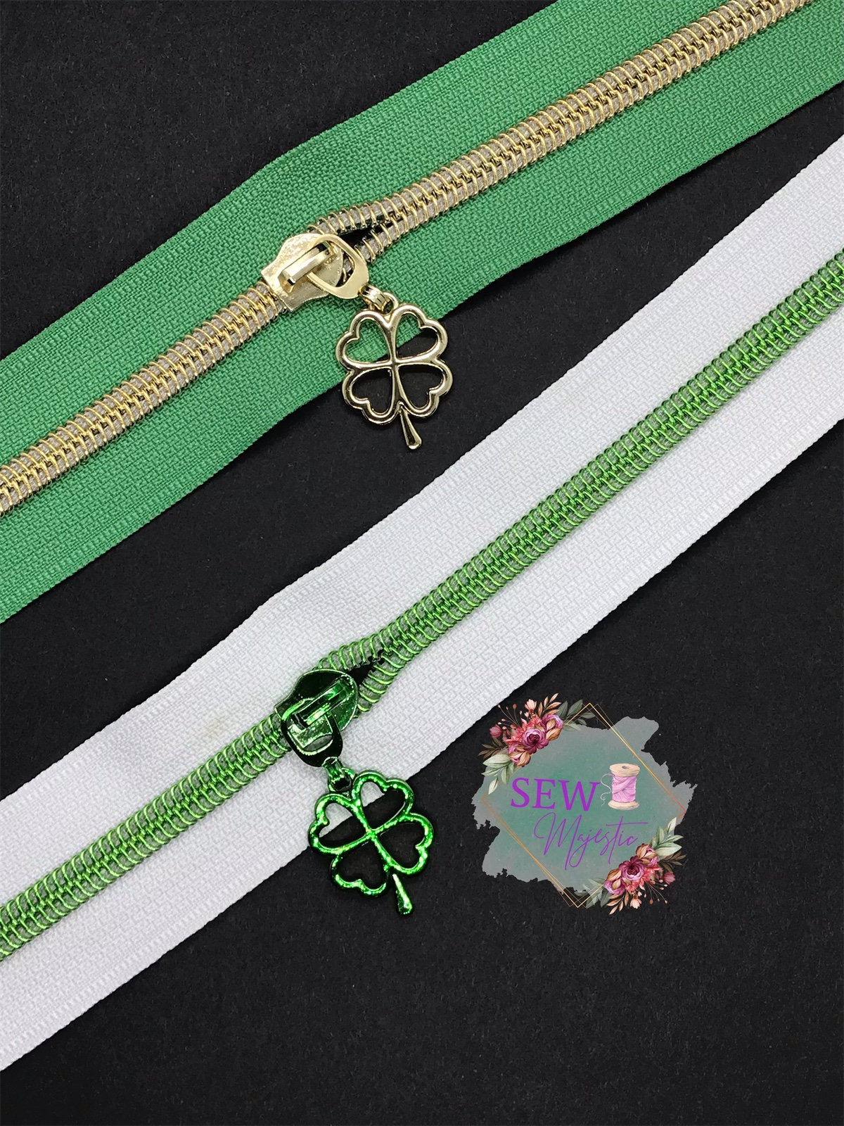 White Nylon with Green Teeth Size #5 Zipper Tape