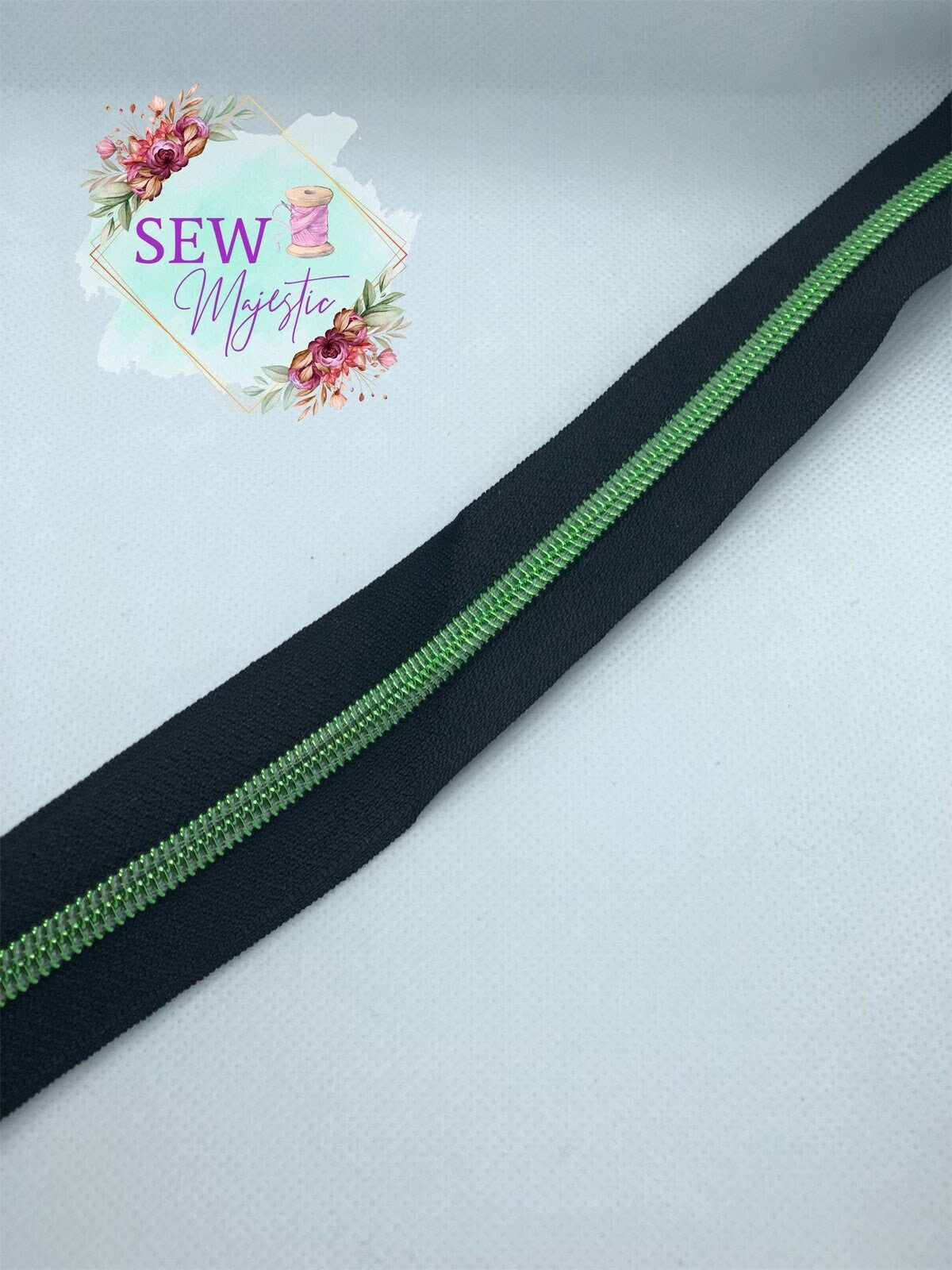 Black Nylon with Green Teeth Size #5 Zipper Tape, Green Zipper Tape, Black Zipper Tape, Green Teeth, Nylon Zipper, Size 5 Zipper