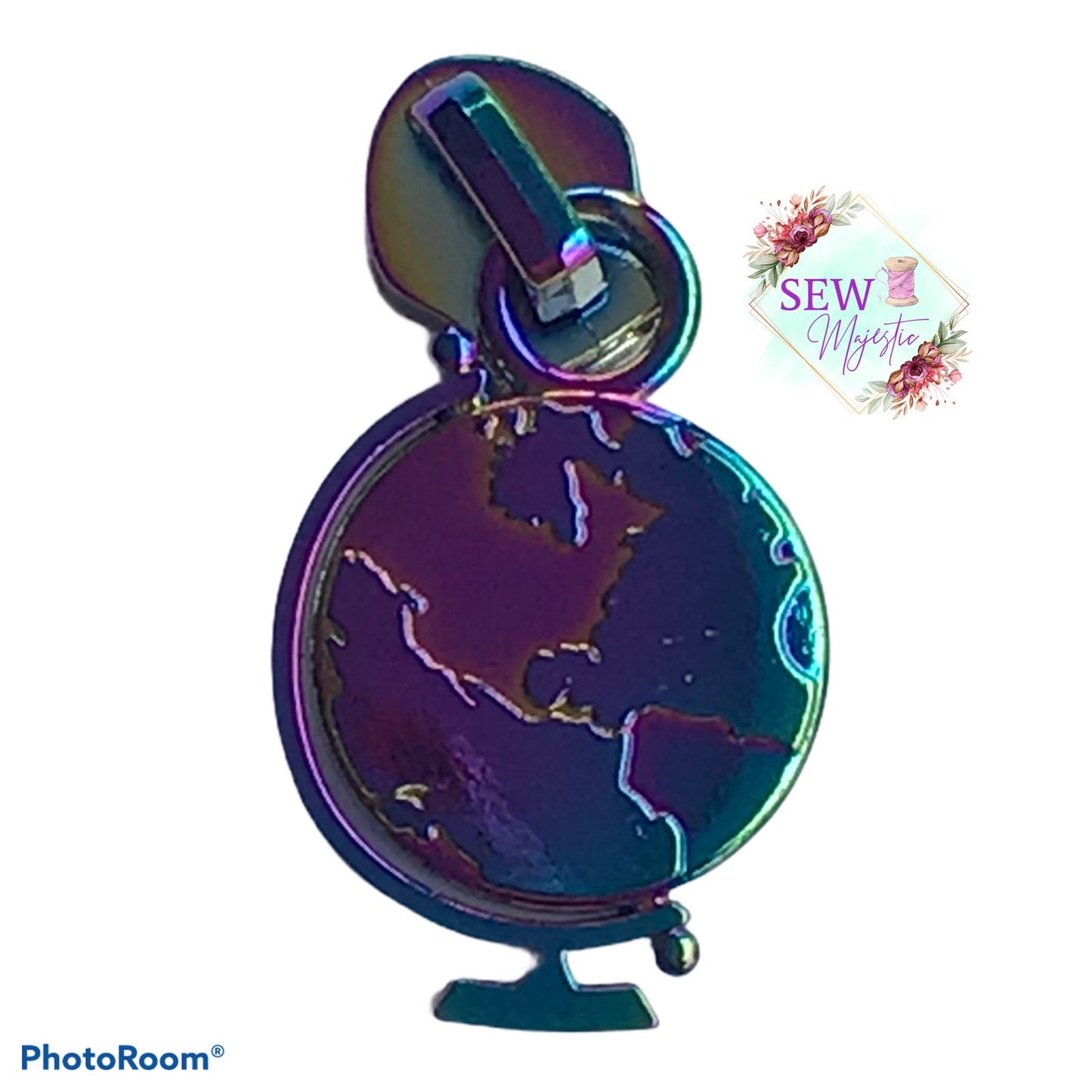 Globe Zipper Pull, Size #5 Zipper, Nylon Zipper Pull, Exclusive to Sew Majestic, Travel Zipper Pull, Vacation Zipper Pull, Bagmaking