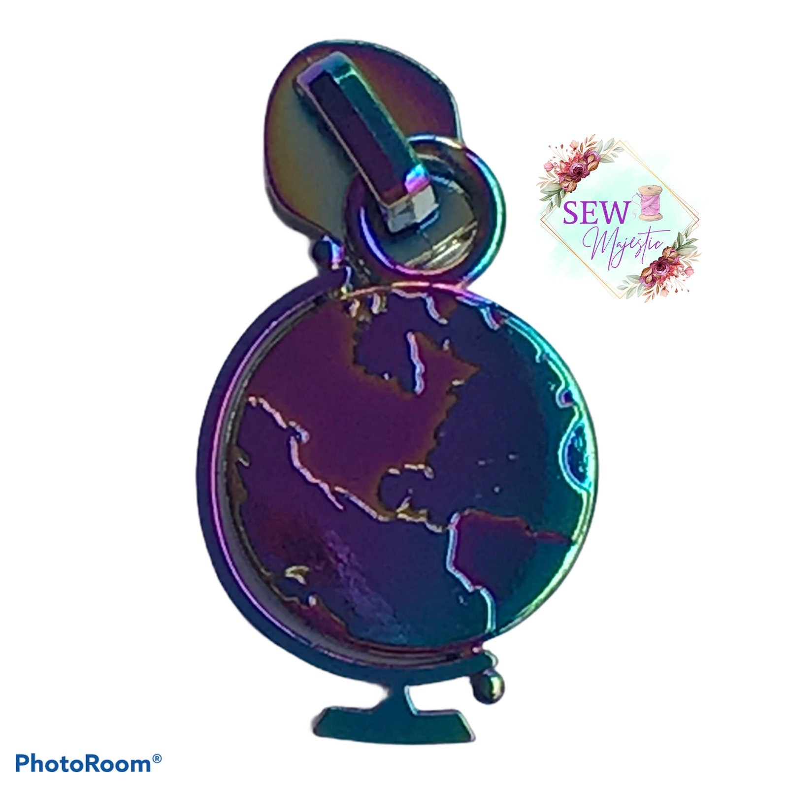 Globe Zipper Pull, Size #5 Zipper, Nylon Zipper Pull, Exclusive to Sew Majestic, Travel Zipper Pull, Vacation Zipper Pull, Bagmaking