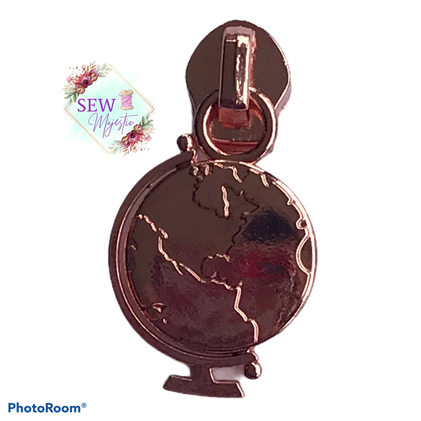 Globe Zipper Pull, Size #5 Zipper, Nylon Zipper Pull, Exclusive to Sew Majestic, Travel Zipper Pull, Vacation Zipper Pull, Bagmaking