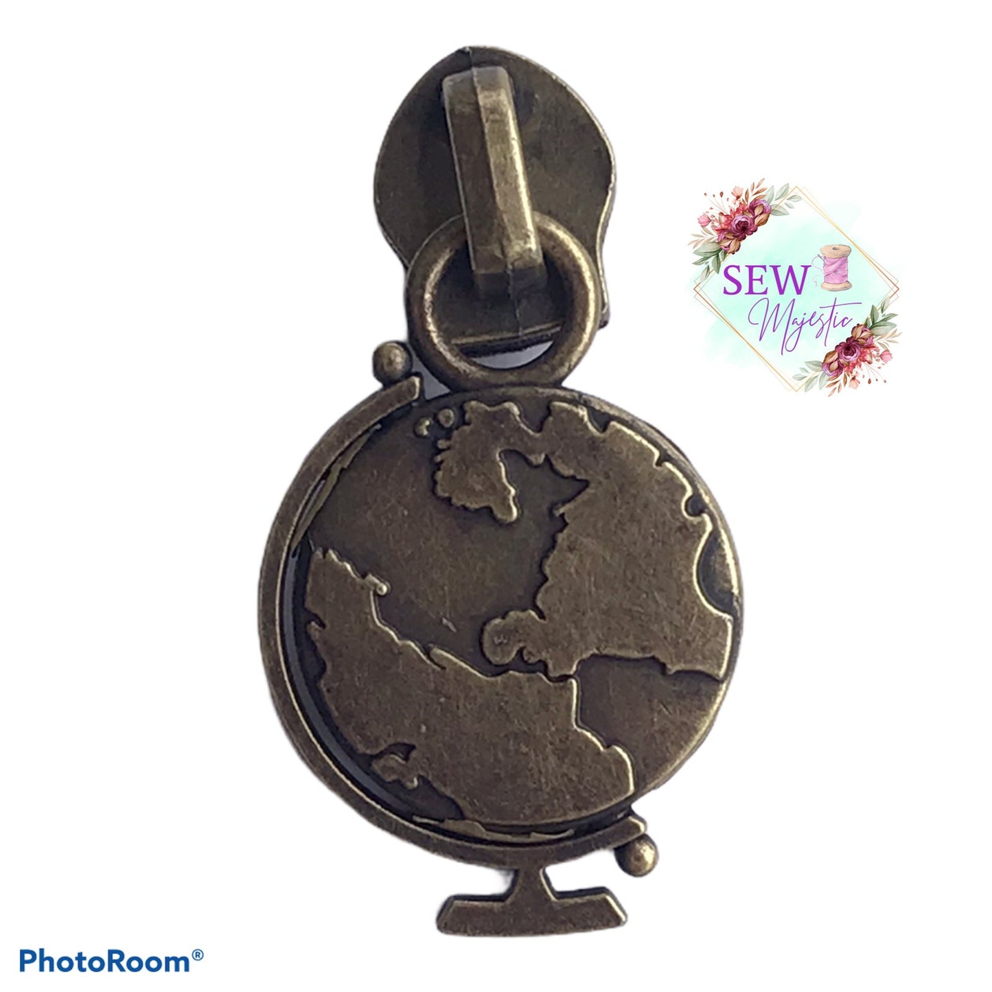 Globe Zipper Pull, Size #5 Zipper, Nylon Zipper Pull, Exclusive to Sew Majestic, Travel Zipper Pull, Vacation Zipper Pull, Bagmaking