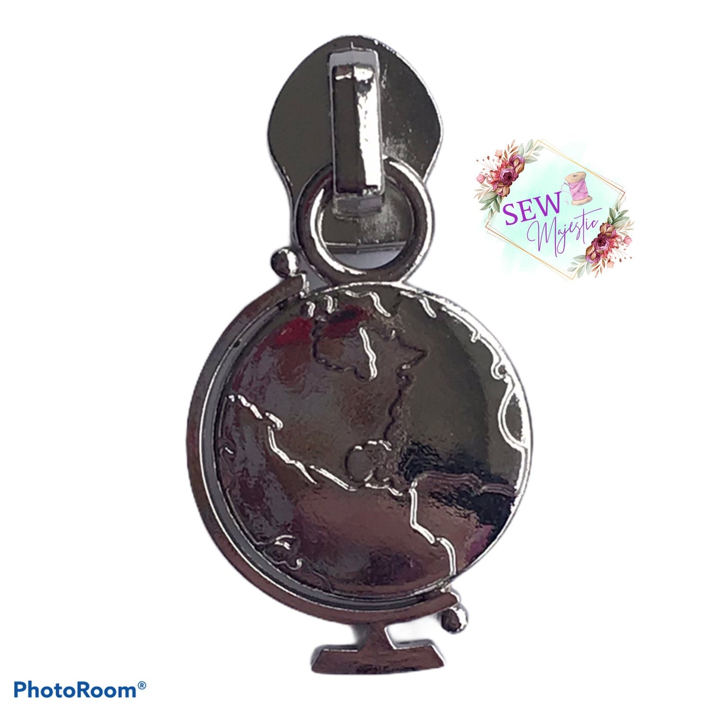 Globe Zipper Pull, Size #5 Zipper, Nylon Zipper Pull, Exclusive to Sew Majestic, Travel Zipper Pull, Vacation Zipper Pull, Bagmaking