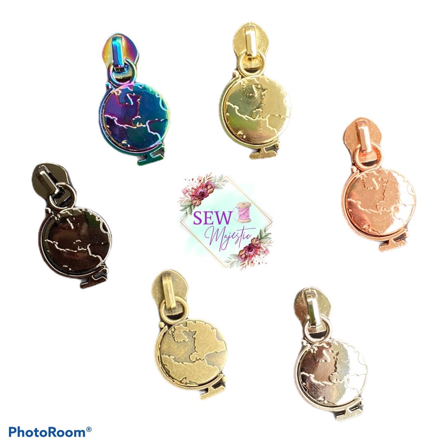 Globe Zipper Pull, Size #5 Zipper, Nylon Zipper Pull, Exclusive to Sew Majestic, Travel Zipper Pull, Vacation Zipper Pull, Bagmaking