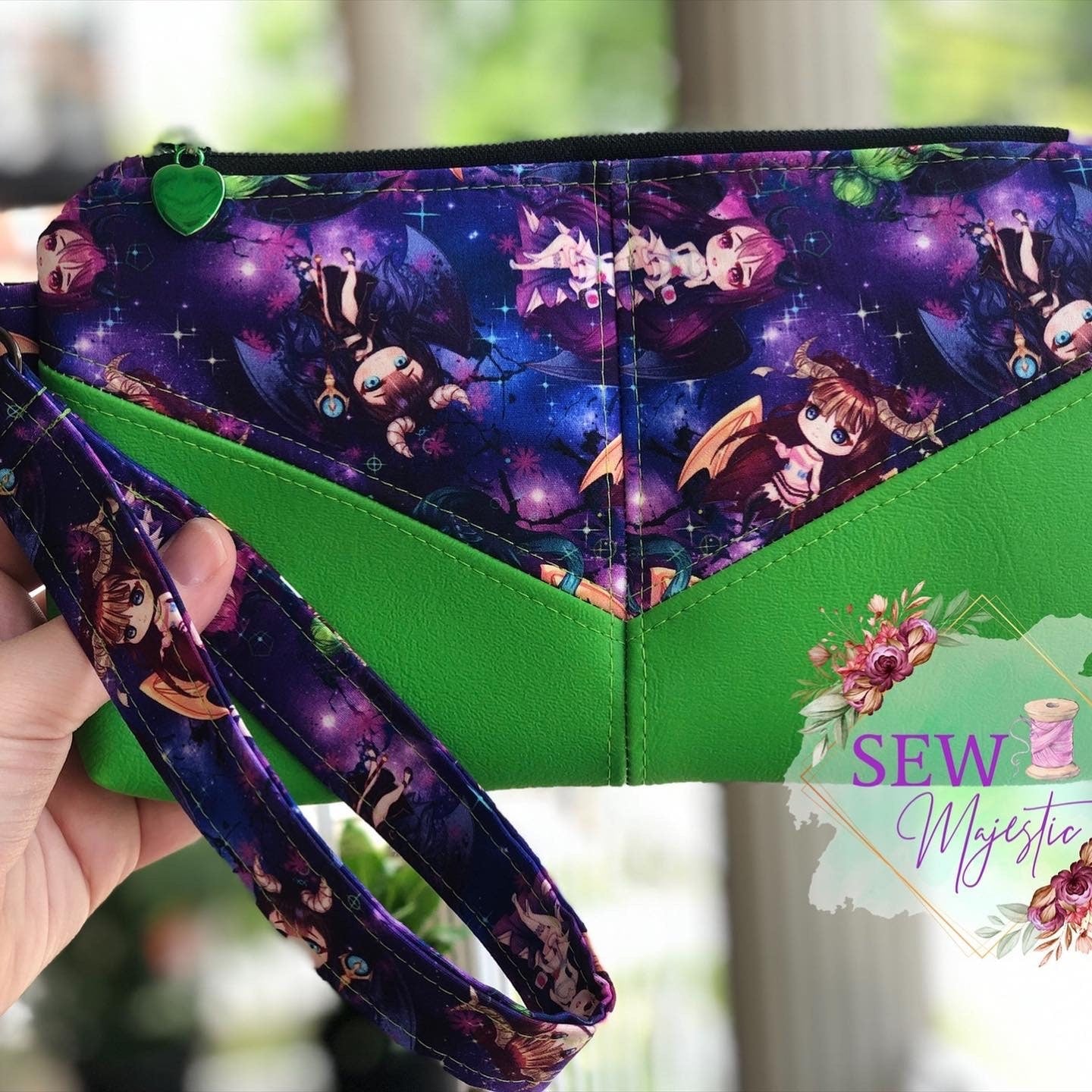 Chibi style wristlet, Anime wristlet, Harlequin Wristlet, purse, Gift for her, Spooky Gift, Gift for Horror Fan, Gift for Anime lovers