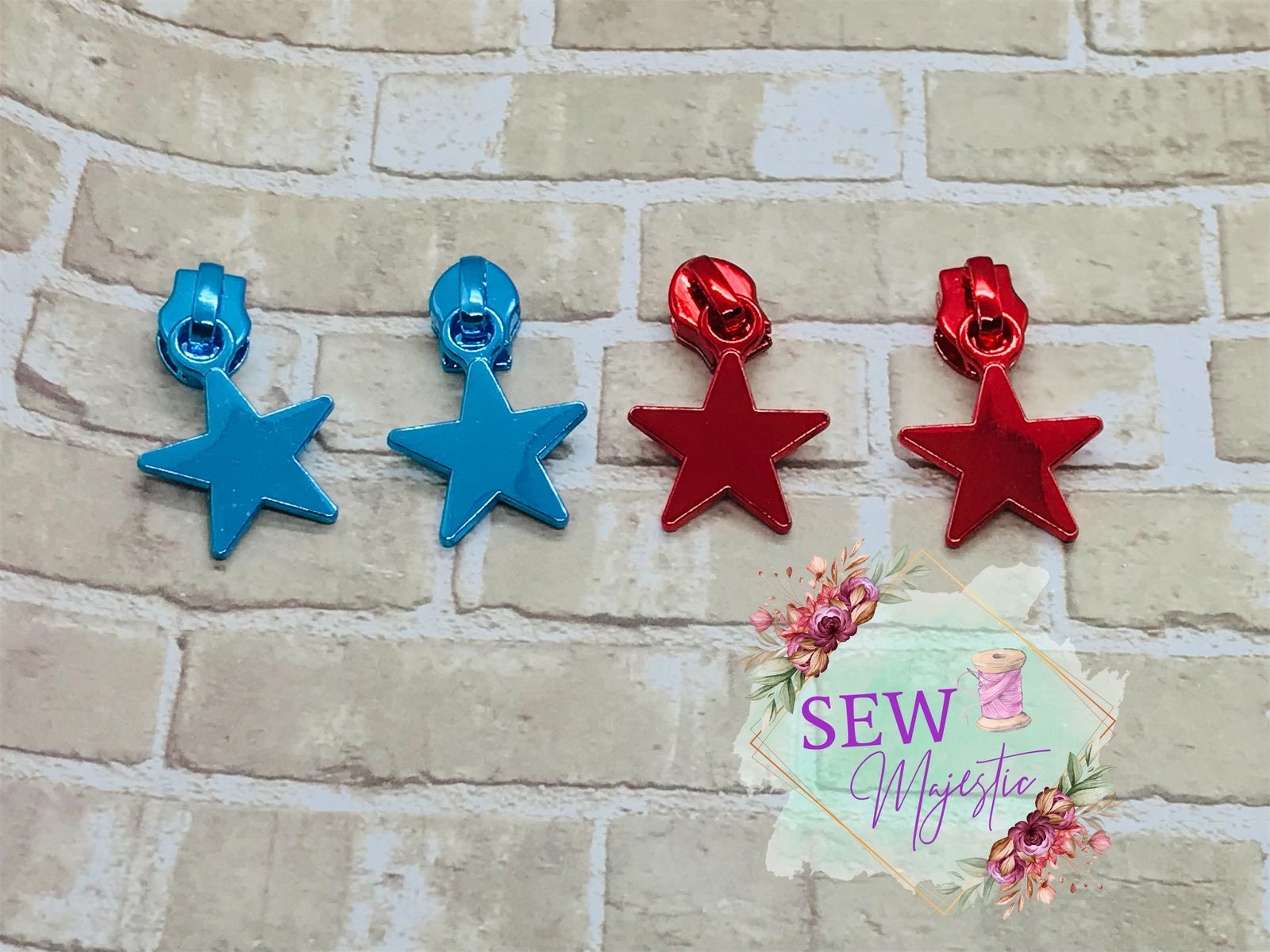 Red or Blue Size #5 Star Nylon Zipper Pull, Custom Zipper Pull, Star Zipper Pull, Red Zipper Pulls, Blue Zipper Pulls, Bagmaking Supply