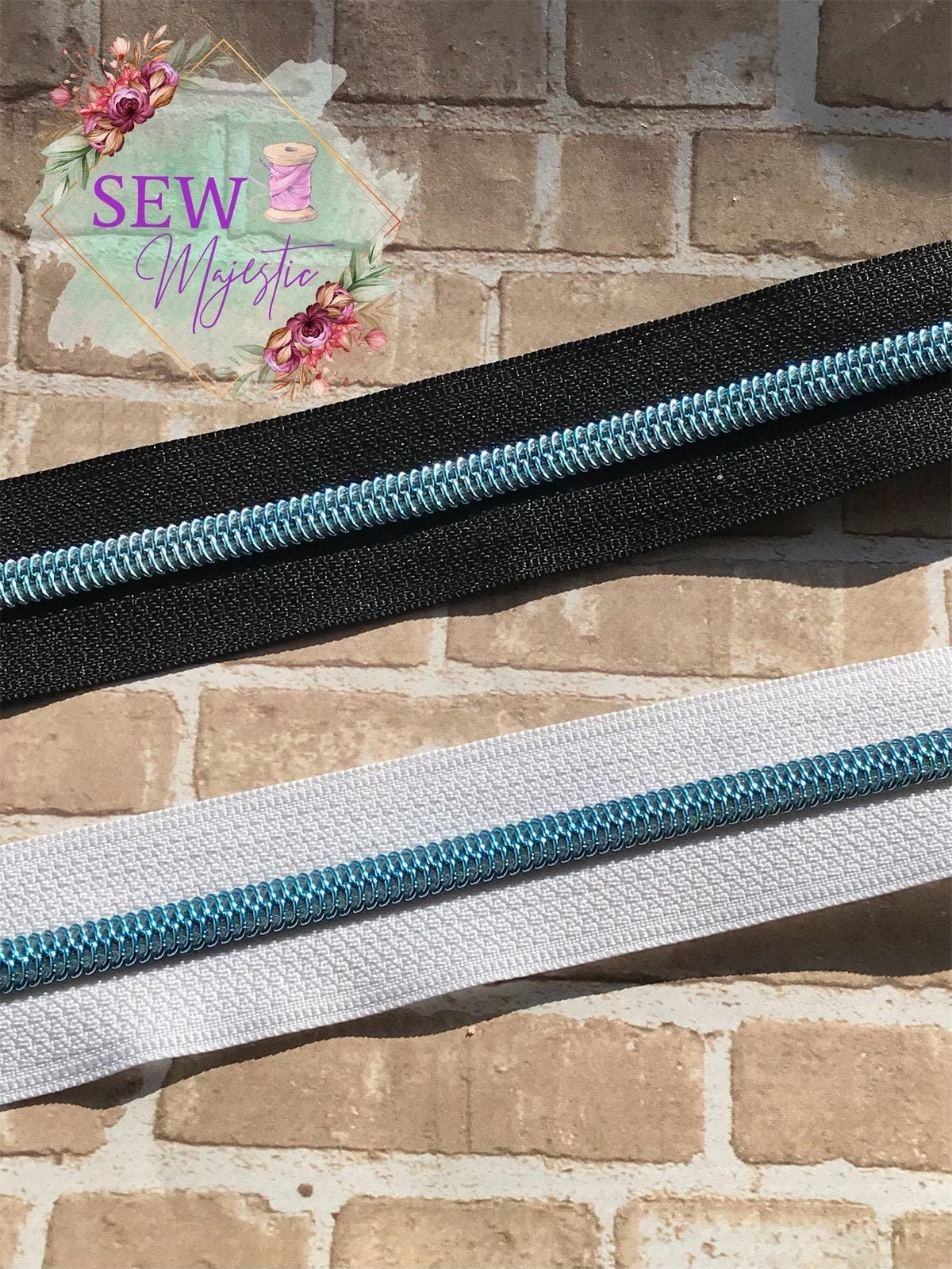 Sky Blue and Black or White Size #5 Nylon Tape, Nylon Zipper Tape, Blue Teeth Zipper, Purse Zipper, Black Zipper Tape, White Zipper Tape