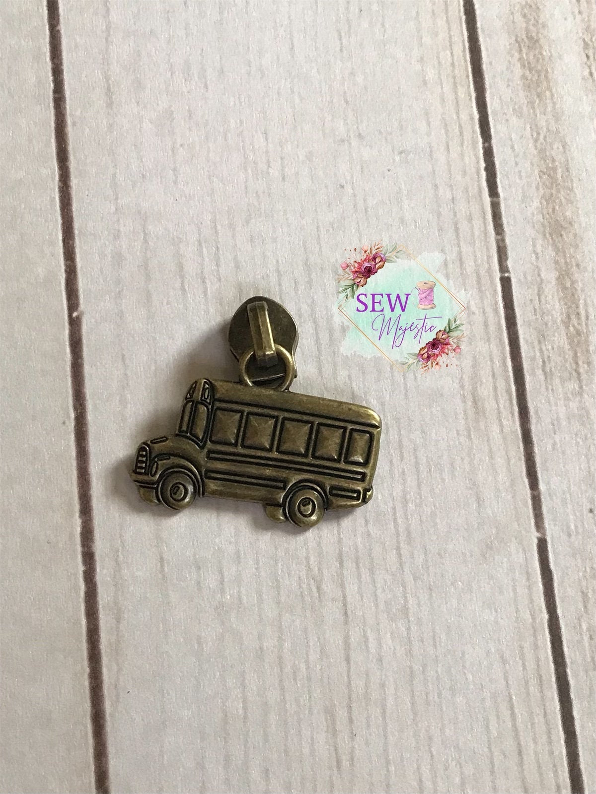 School Bus Zipper Pull, Size #5 Zipper Pull, Exclusive to Sew Majestic, Nylon Zipper Pull, School Zipper, Size 5 Zipper, Rainbow Zipper