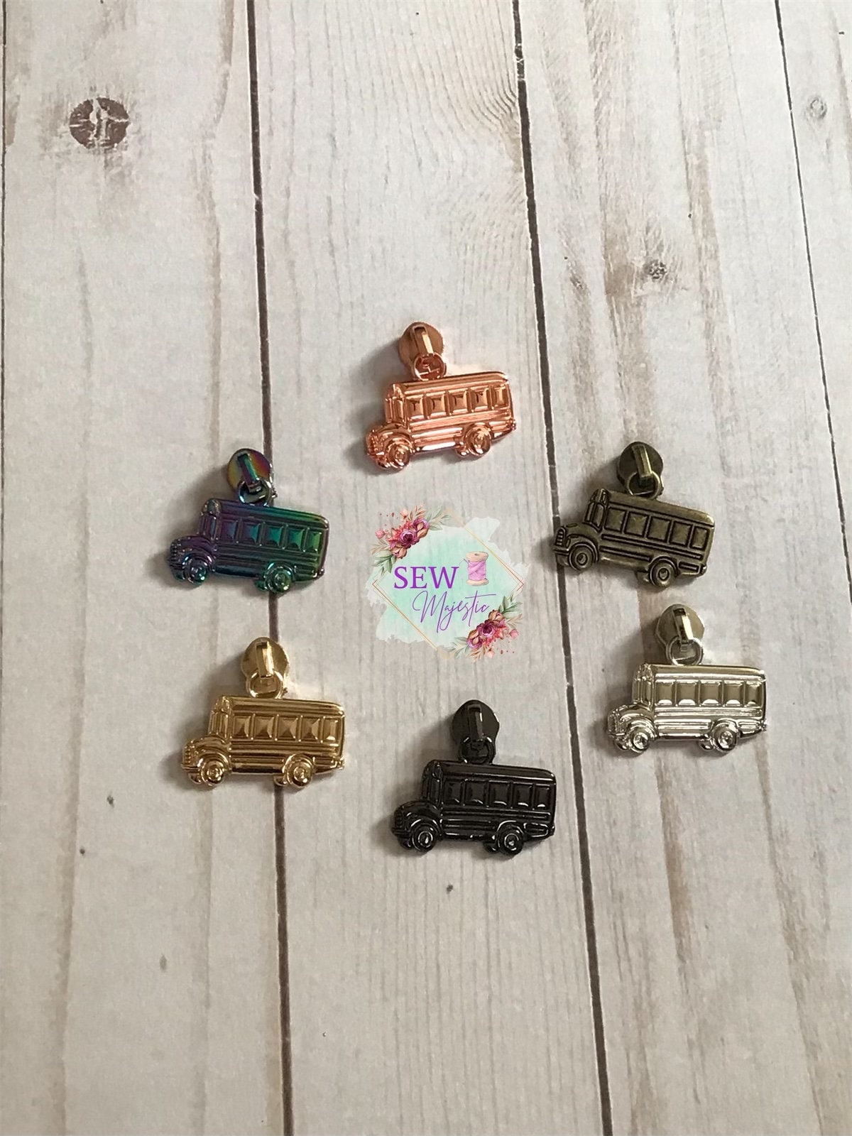 School Bus Zipper Pull, Size #5 Zipper Pull, Exclusive to Sew Majestic, Nylon Zipper Pull, School Zipper, Size 5 Zipper, Rainbow Zipper
