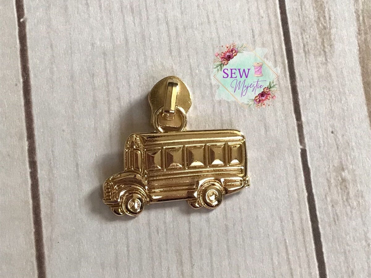 School Bus Zipper Pull, Size #5 Zipper Pull, Exclusive to Sew Majestic, Nylon Zipper Pull, School Zipper, Size 5 Zipper, Rainbow Zipper
