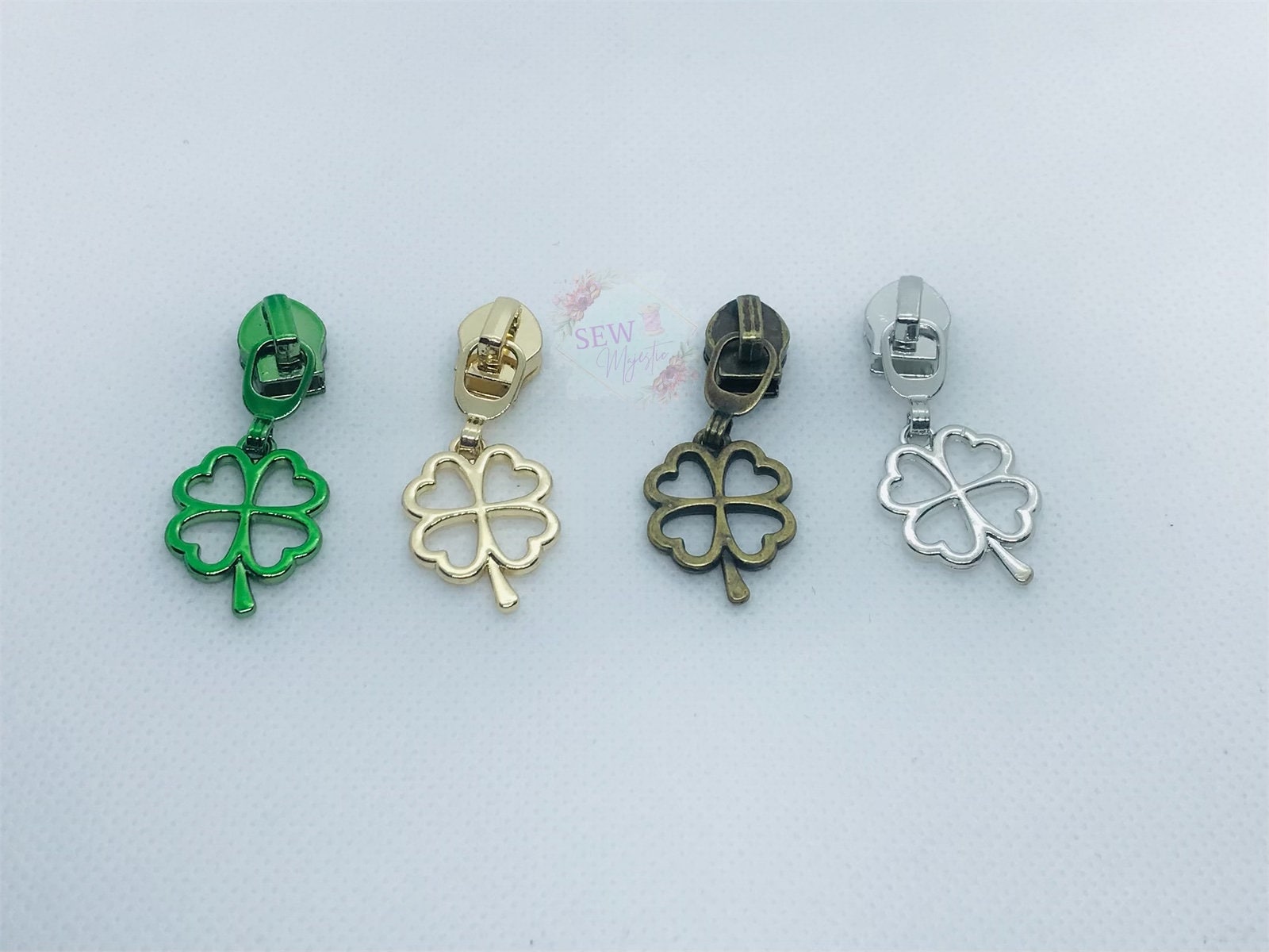 Shamrock Zipper Pull, Clover Zipper Pull, 4 Leaf Clover Zipper Pull, #5 Zipper Pull, Nylon Zipper Pull, Zipper tape, Green Pull, Gold Pull