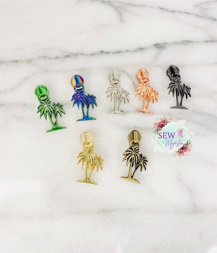 Exclusive Size #5 Palm Tree Zipper Pull for Nylon Zipper Tape, Palm Tree Zipper, Purse Hardware, Sew Majestic, Nylon Zipper Pull, Sewing