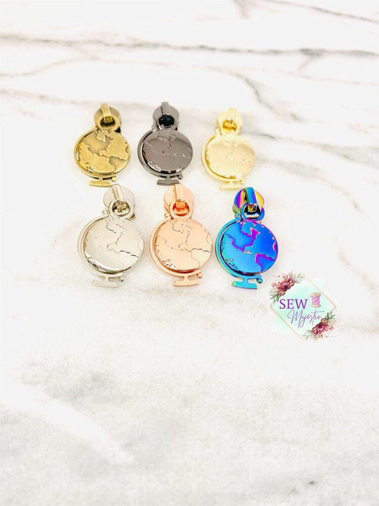 Globe Zipper Pull, Size #5 Zipper, Nylon Zipper Pull, Exclusive to Sew Majestic, Travel Zipper Pull, Vacation Zipper Pull, Bagmaking