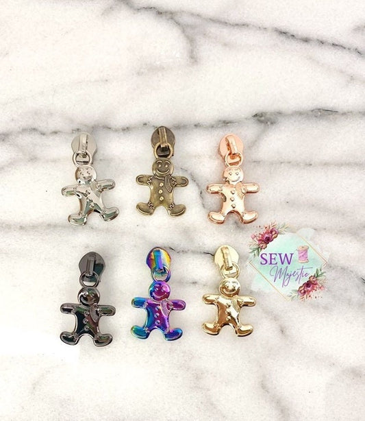 Gingerbread Men Zipper Pulls, Size #5 Zipper, Exclusive to Sew Majestic, Christmas Zipper Pulls, For Nylon Zipper Tape, Sewing Notion
