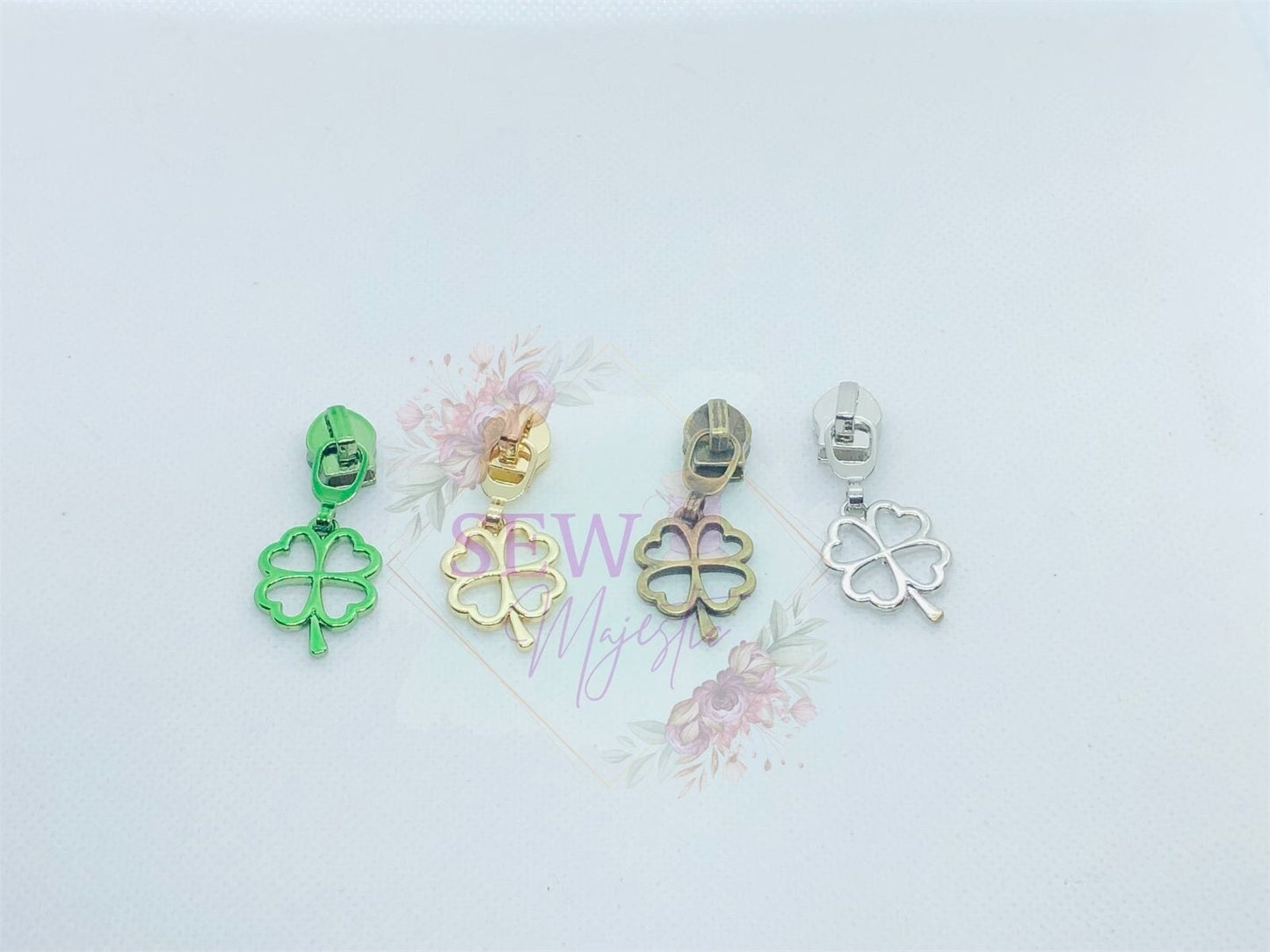 Shamrock Zipper Pull, Clover Zipper Pull, 4 Leaf Clover Zipper Pull, #5 Zipper Pull, Nylon Zipper Pull, Zipper tape, Green Pull, Gold Pull