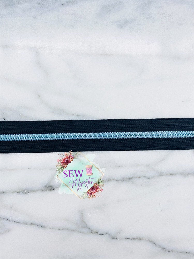 Sky Blue and Black or White Size #5 Nylon Tape, Nylon Zipper Tape, Blue Teeth Zipper, Purse Zipper, Black Zipper Tape, White Zipper Tape