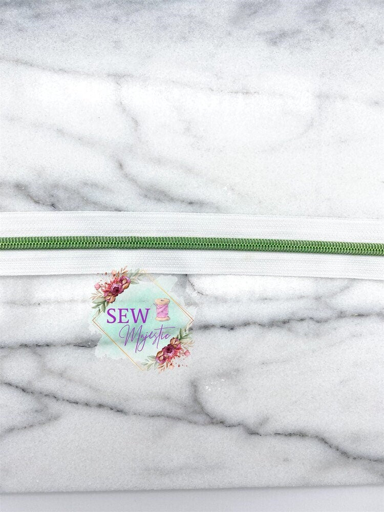 White Nylon with Green Teeth Size #5 Zipper Tape