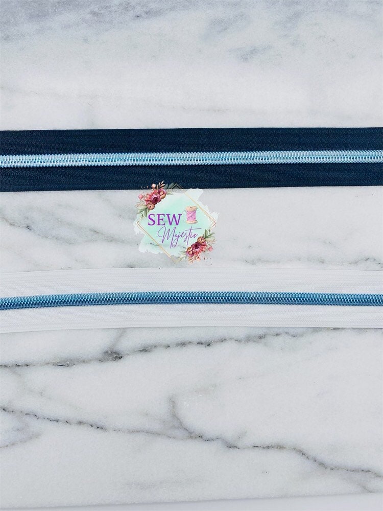 Sky Blue and Black or White Size #5 Nylon Tape, Nylon Zipper Tape, Blue Teeth Zipper, Purse Zipper, Black Zipper Tape, White Zipper Tape