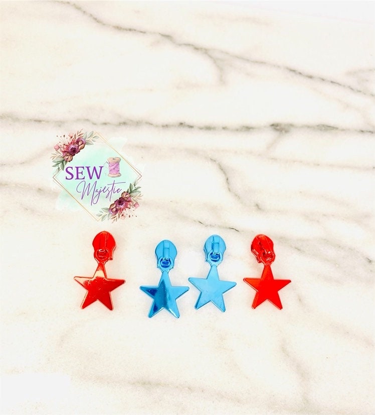Red or Blue Size #5 Star Nylon Zipper Pull, Custom Zipper Pull, Star Zipper Pull, Red Zipper Pulls, Blue Zipper Pulls, Bagmaking Supply